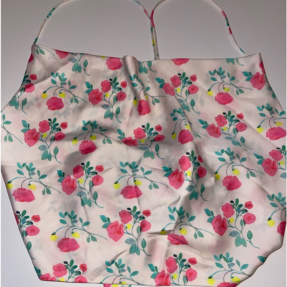 NEW ZARA FLORAL CROP TOP HANDKERCHEIF BANDANA ROSE CREAM PINK OPEN BACK